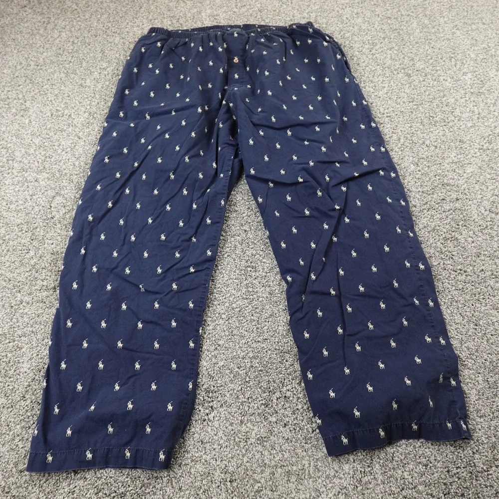 VTG Polo Ralph‎ Lauren Pant Mens XL Blue Pony Pull On Sleepwear Pajama Bottoms